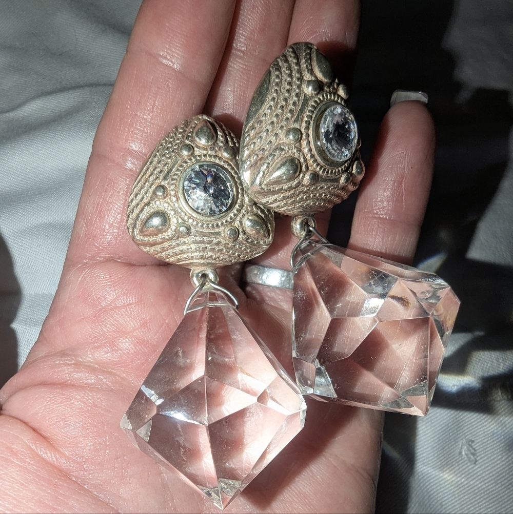 Source Unknown Silver And Clear Geometric Earrings - image 5